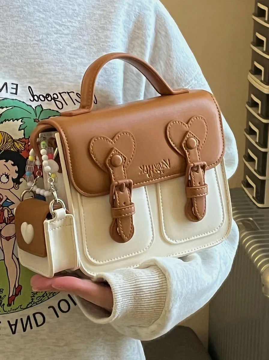 Aesthetic Preppy Style Mini Messenger Bag with Matching Mini Pouch Charm