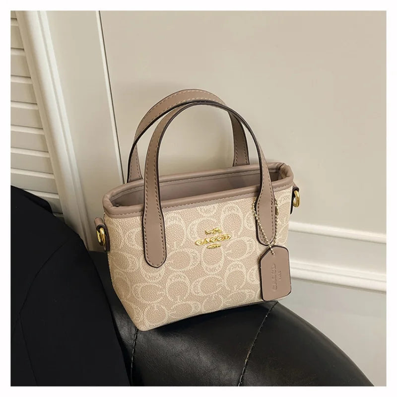 Classic Monogram Print Mini Tote Bag with Top Handle | Chic Crossbody Purse
