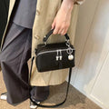 Aura Bags Chic White Textured Boxy Crossbody Bag with Silver Hardware