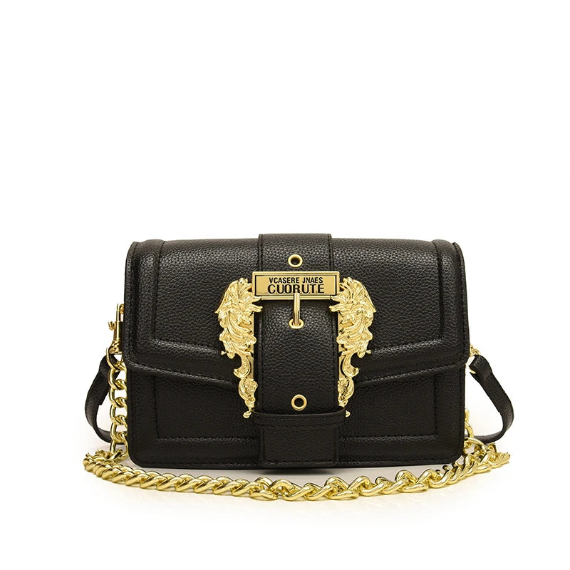 Chic Off-White Flap Shoulder Bag – Elegant Vintage Gold Buckle Satchel