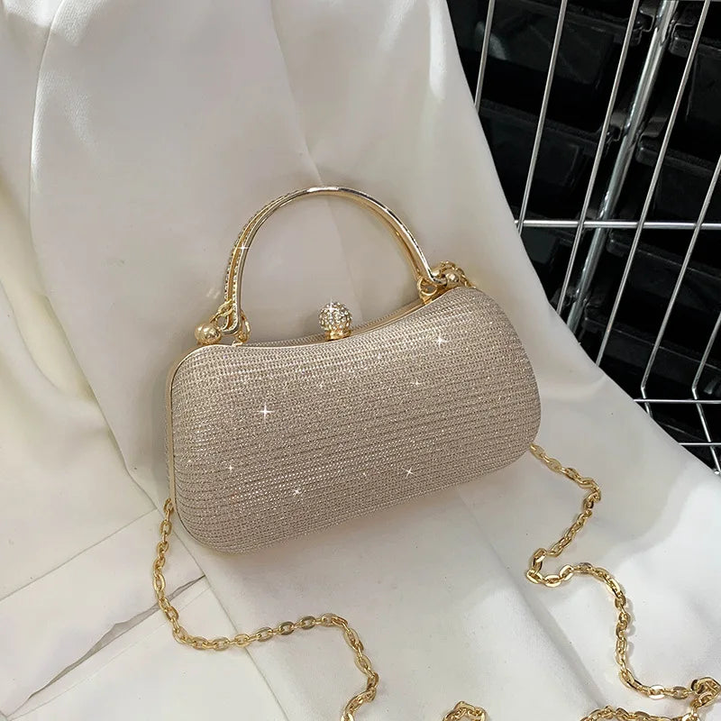 Aura Glamorous Glitter Evening Clutch | Sparkly Rhinestone Party Bag with Chain Strap