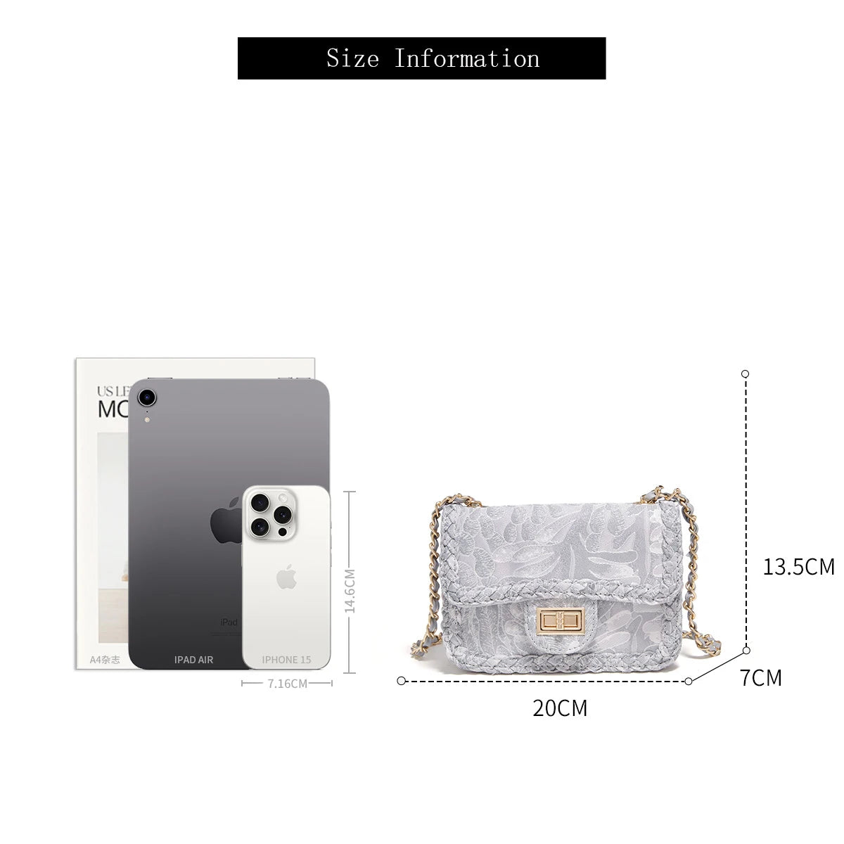 Chic Silver Jacquard Chain Flap Bag