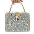 Luxury Blue & Gold Filigree Designer Party Wear Hard Case Clutch Bag