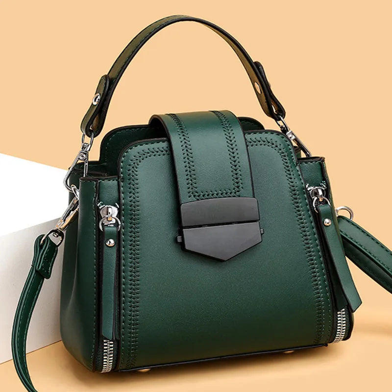 Modern Brown Leather Top-Handle Handbag | Stylish Multi-Zipper Crossbody Bag for Women