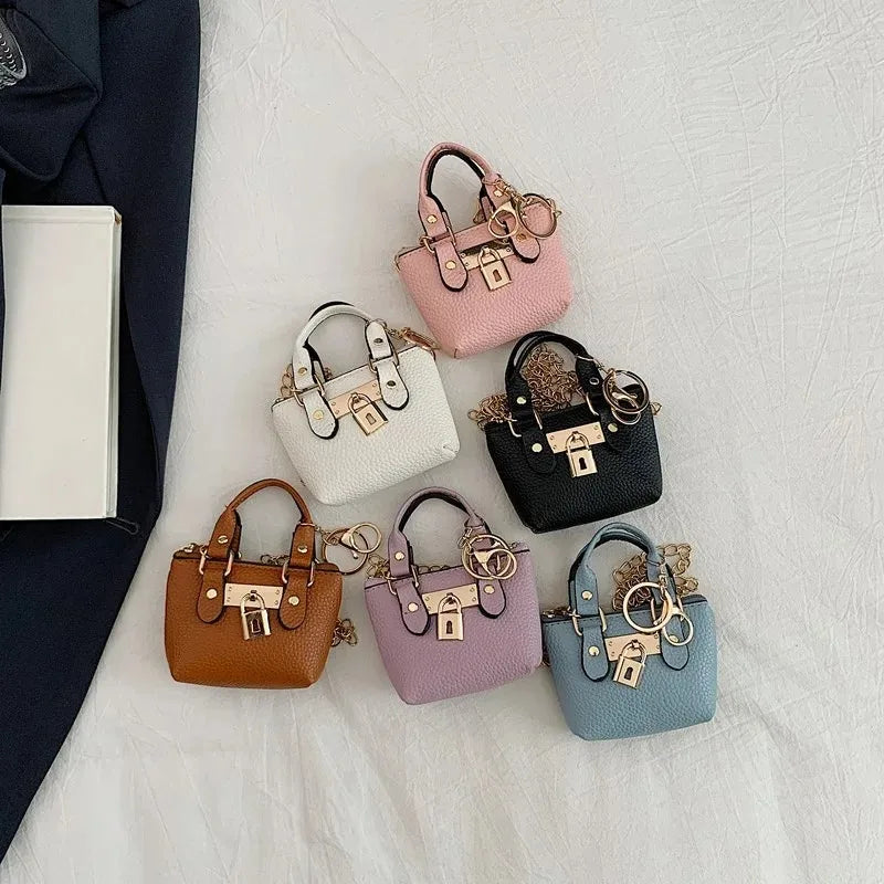 Trendy Aesthetic Mini Bag with Lock Charm & Detachable Strap