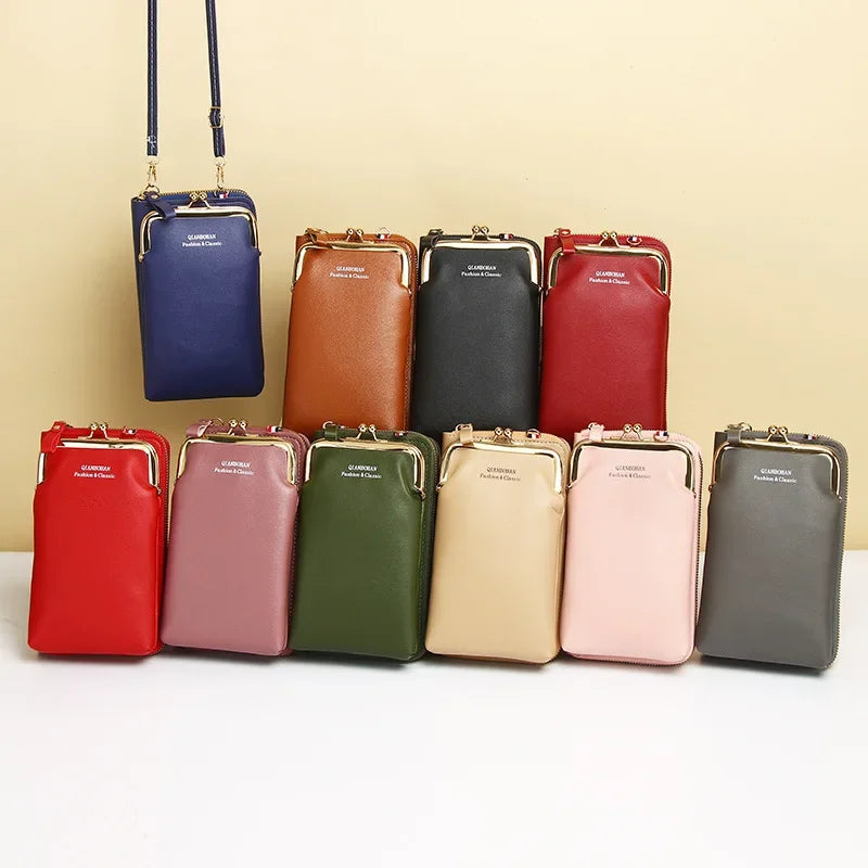 Multi-Functional PU Leather Phone Pocket & Card Wallet Crossbody Bag