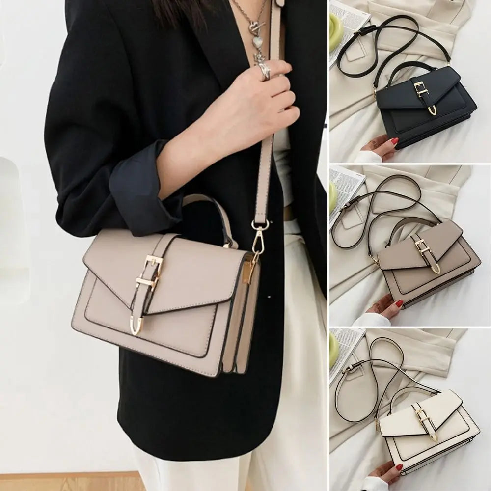 Elegant Buckle-Detail Top Handle Satchel & Crossbody Bag