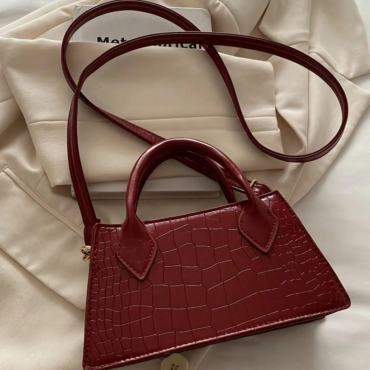 Statement Maroon Croco Texture Sling Handbag
