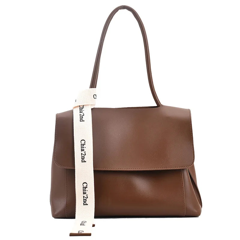 Casual PU Leather Large Capacity Shoulder Tote | Trendy Letter Strap Handbag