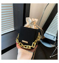 Chic Woven Texture Mini Bucket Bag with Drawstring and Chunky Chain
