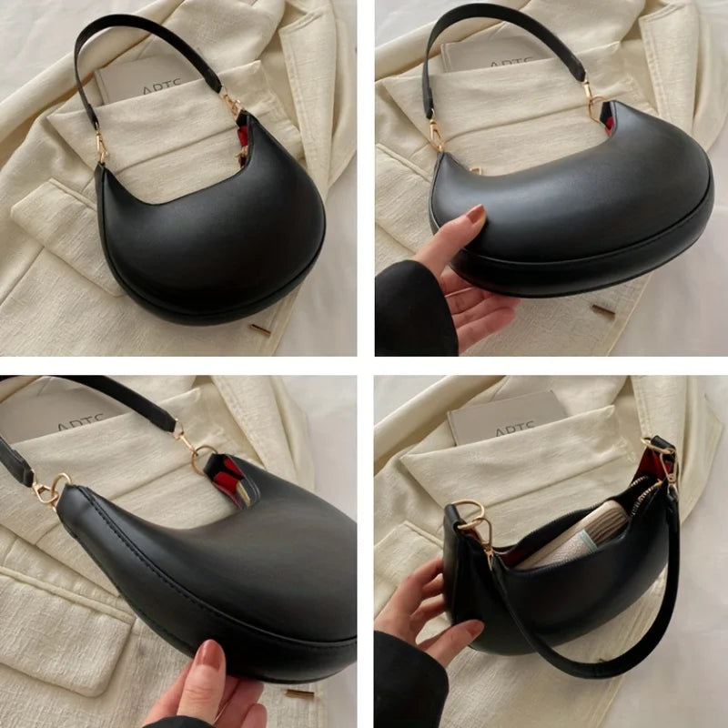 Minimalist Dark Brown Crescent Underarm Shoulder Bag