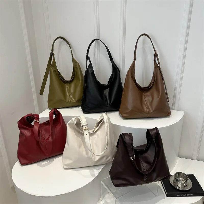 Chic & Minimalist Faux Leather Slouchy Shoulder Bag - Casual Daily Hobo Handbag for Women