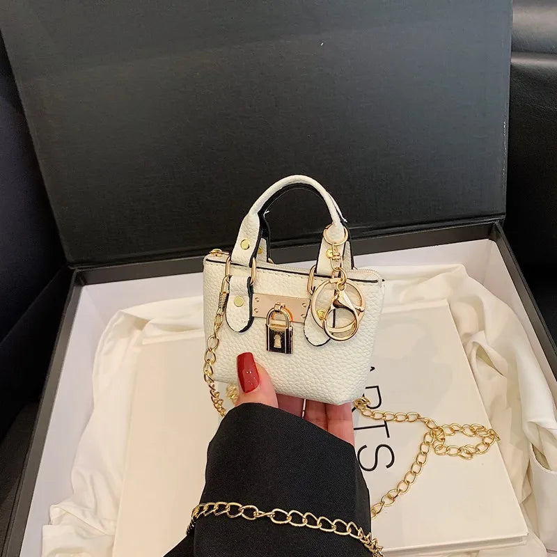 Trendy Aesthetic Mini Bag with Lock Charm & Detachable Strap