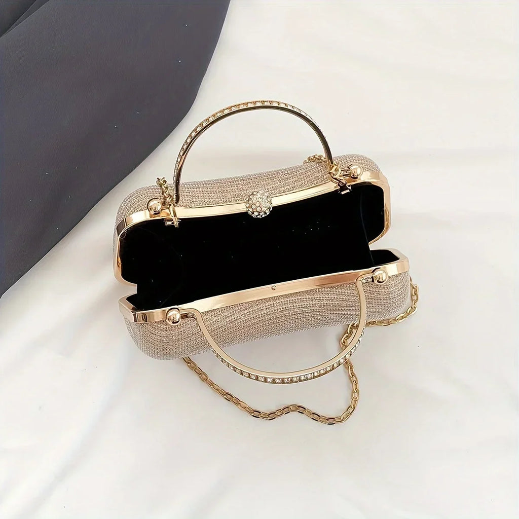 Elegant Champagne Gold Glitter Party Handbag with Chain Strap