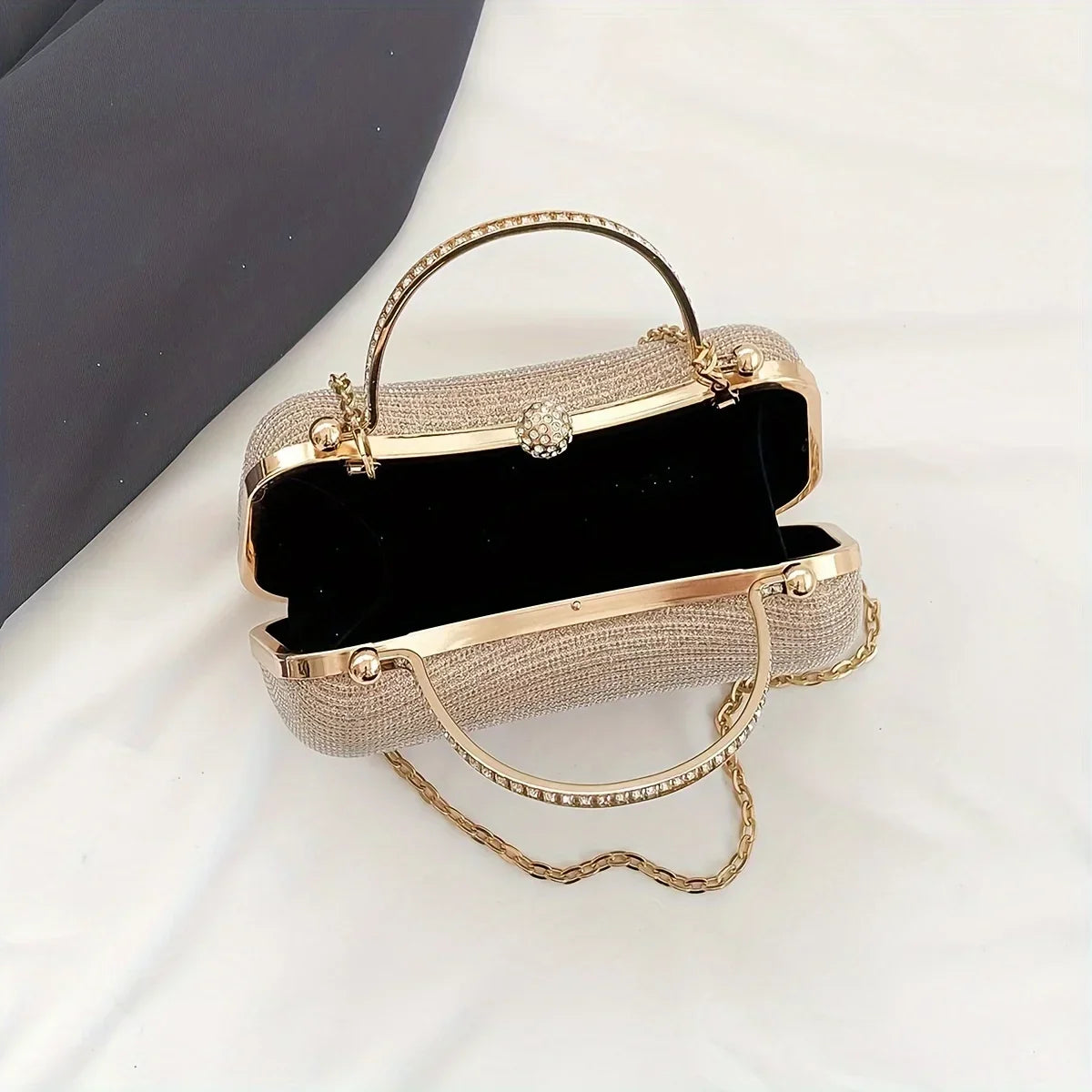 Elegant Champagne Gold Glitter Party Handbag with Chain Strap