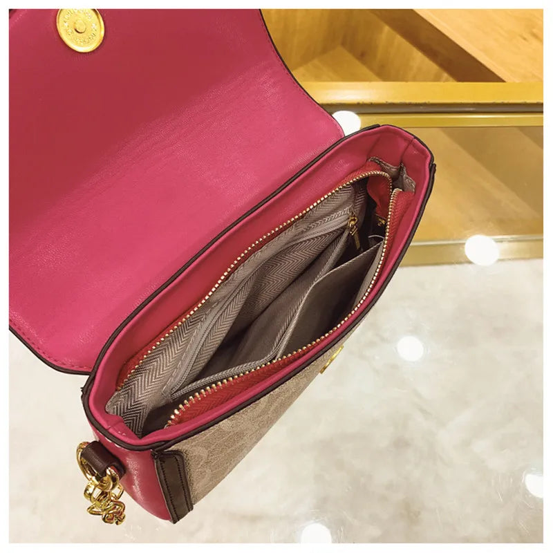 Designer-Inspired Signature Print Crossbody Bag with Contrast Piping