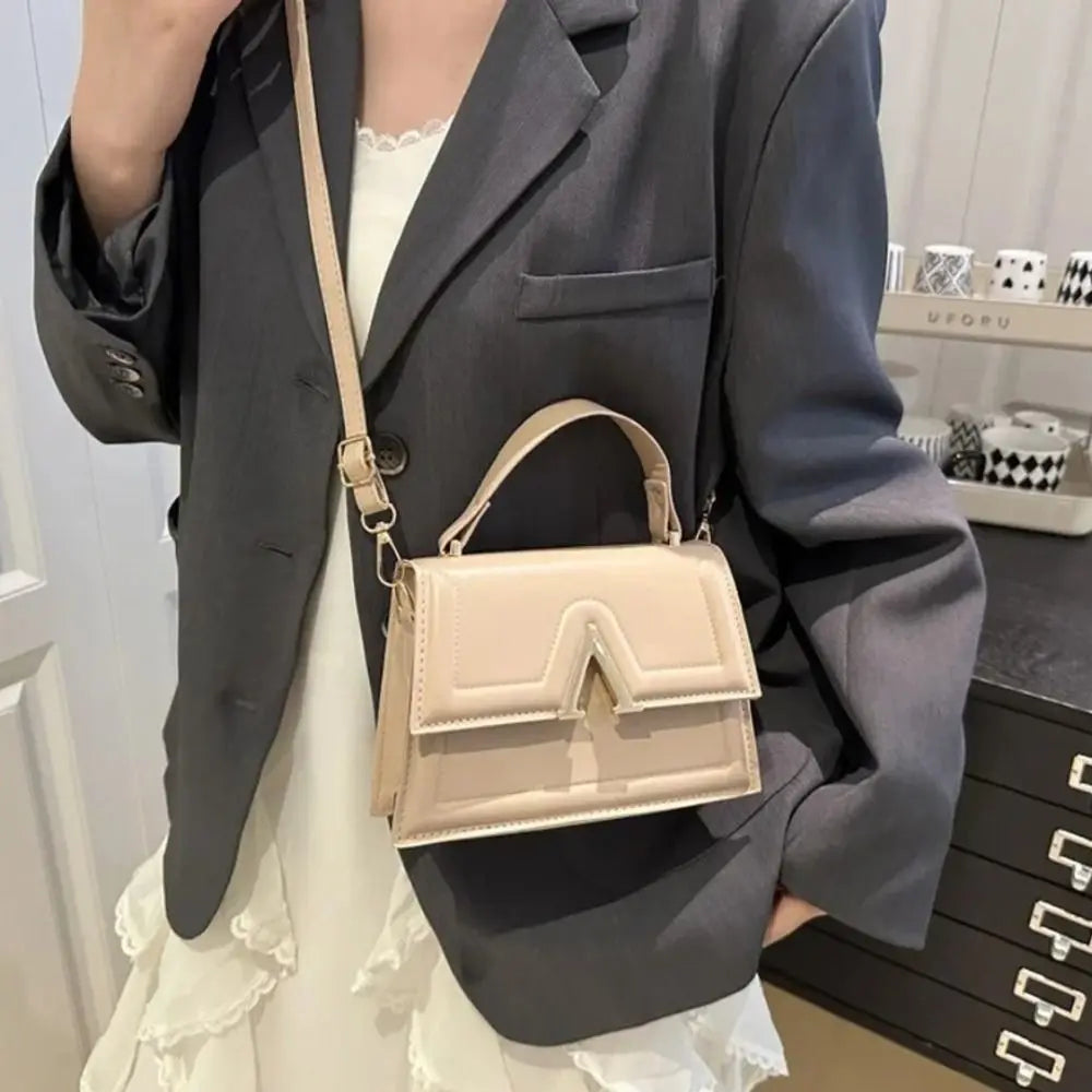 Chic Quilted Flap Crossbody Bag with Top Handle & Gold "V" Hardware in Pure White