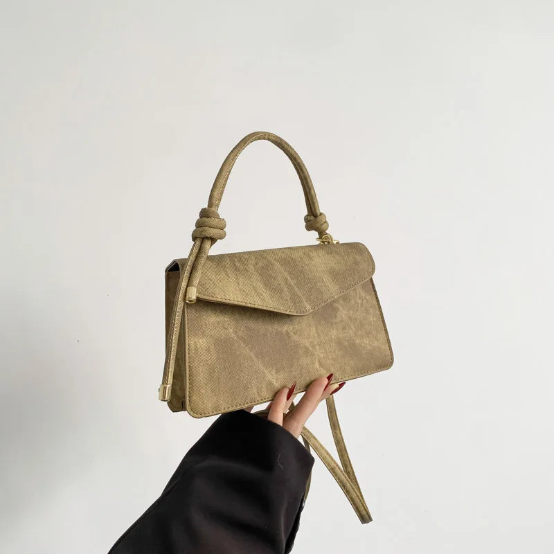 Aura Chic Aesthetic Flap Crossbody Bag | Minimalist Top Handle PU Leather Shoulder Bag