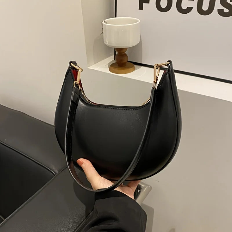 Minimalist Dark Brown Crescent Underarm Shoulder Bag