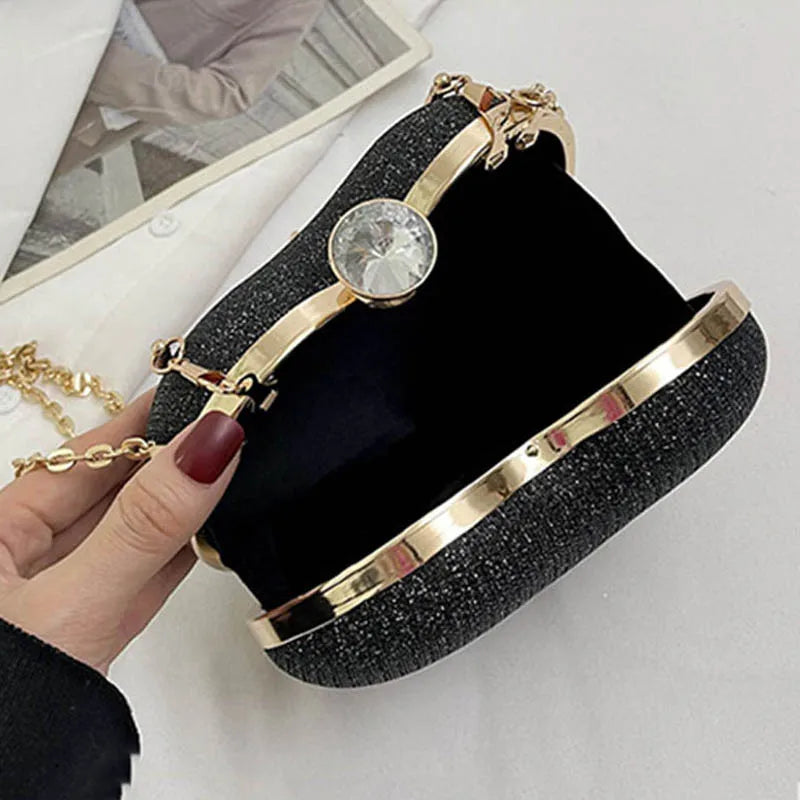 Luxury Bling Rhinestone Heart Party Purse with Chain Strap