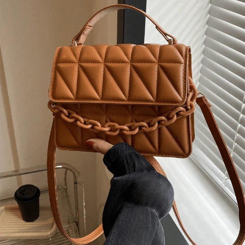 Metallic Silver Quilted Crossbody Bag with Chain Detail