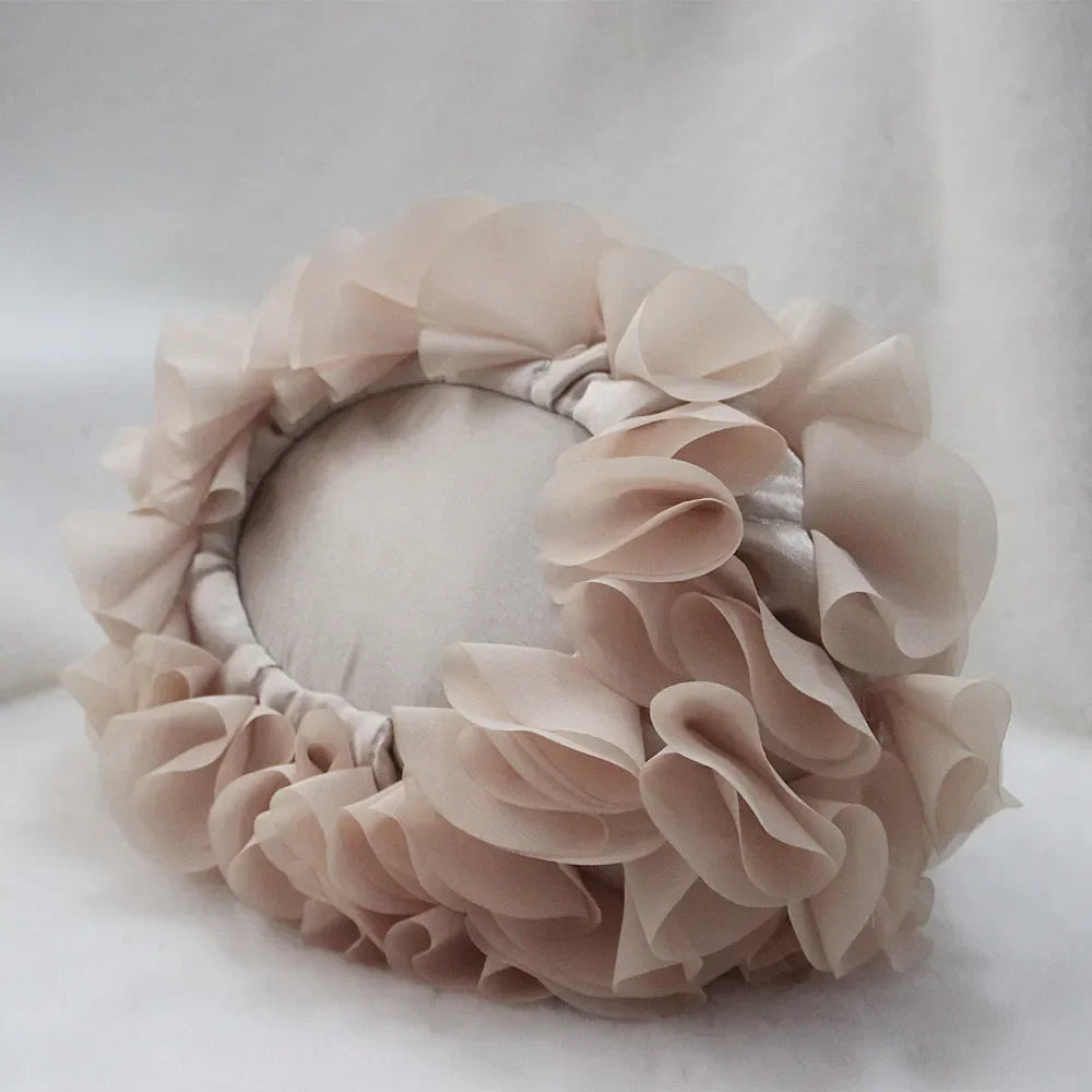 Elegant Floral Ruffle Organza Clutch & Handbag with Gold Metal Kiss-Lock Handle
