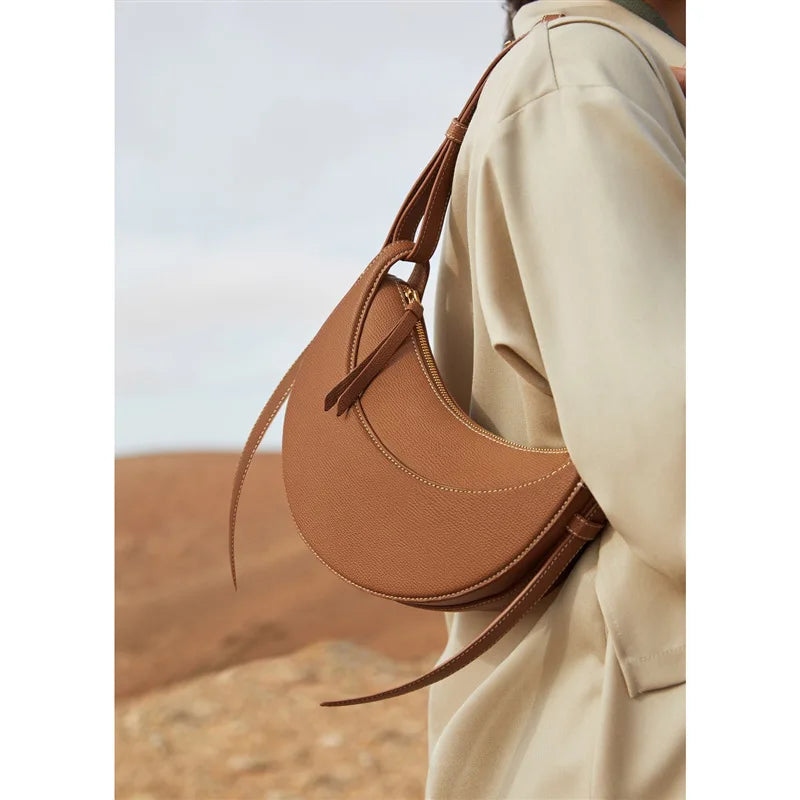 Aesthetic Half-Moon Leather Shoulder Bag