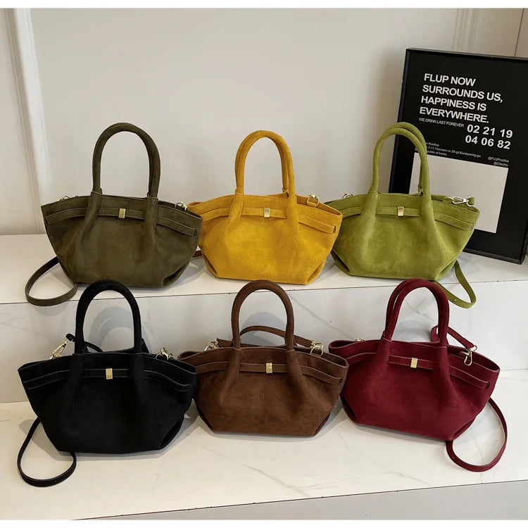 Trendy Olive Green Suede Mini Tote Bag | Stylish Faux Suede Crossbody Shoulder Bag