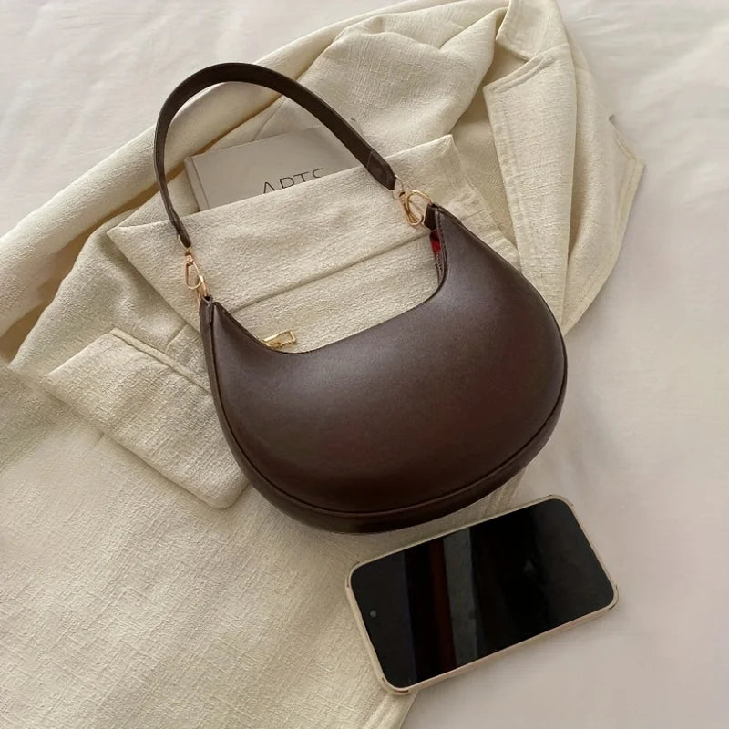 Minimalist Dark Brown Crescent Underarm Shoulder Bag