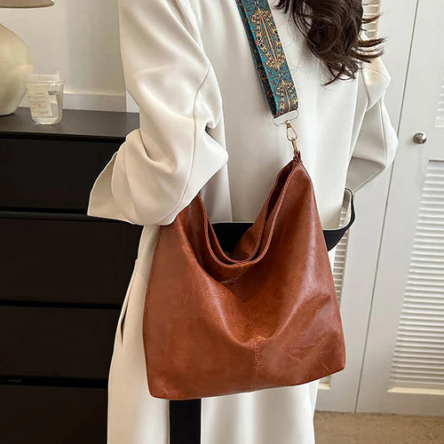Boho-Chic Wide Embroidered Strap Slouchy Tote Bag 🌿✨