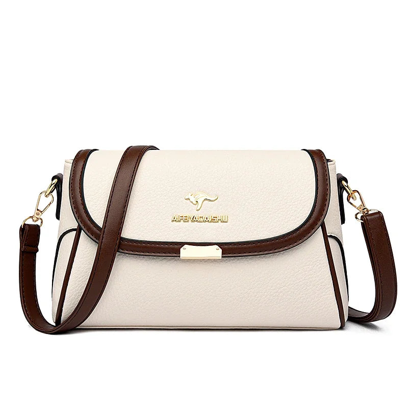 Vintage Soft Leather Flap Bag with Contrast Trim