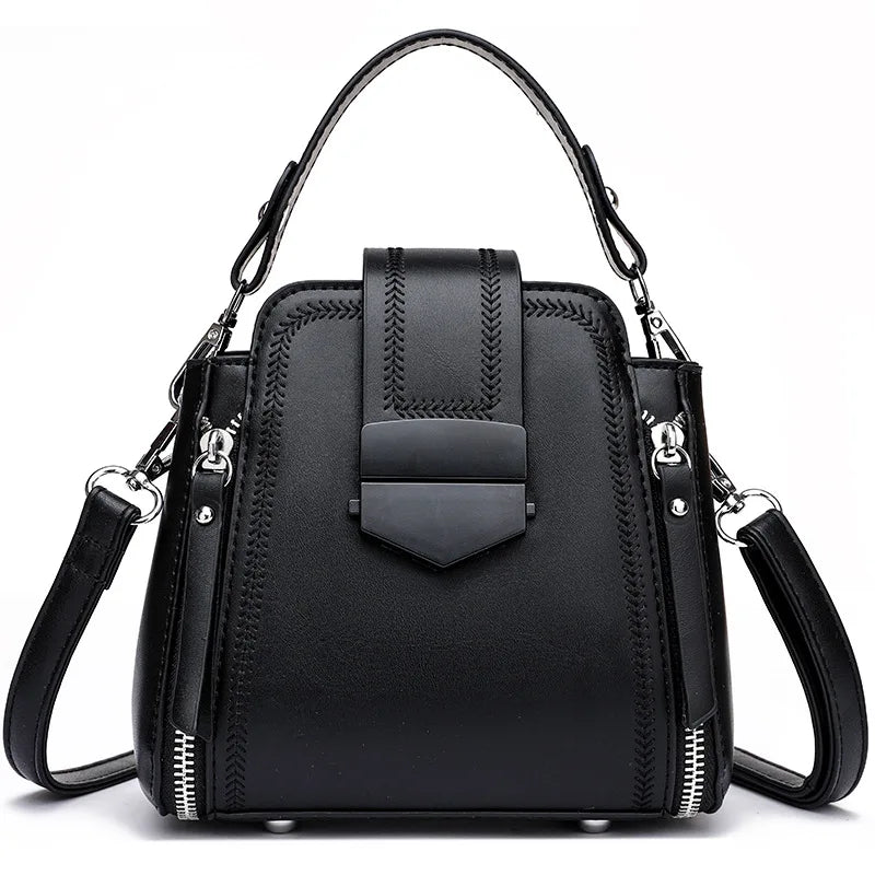Modern Brown Leather Top-Handle Handbag | Stylish Multi-Zipper Crossbody Bag for Women