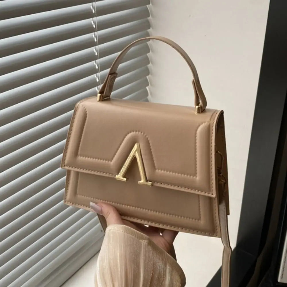 Chic Quilted Flap Crossbody Bag with Top Handle & Gold "V" Hardware in Pure White