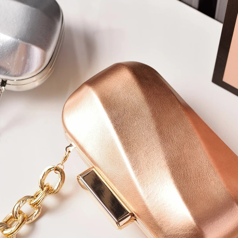 Women’s Metallic Party Clutch, Luxury Prom & Wedding Handbag, Chic Metal Handle Evening Bag