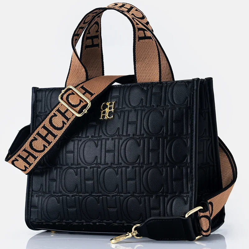 Luxury Black Embossed Leather Handbag – Designer Crossbody & Tote Bag