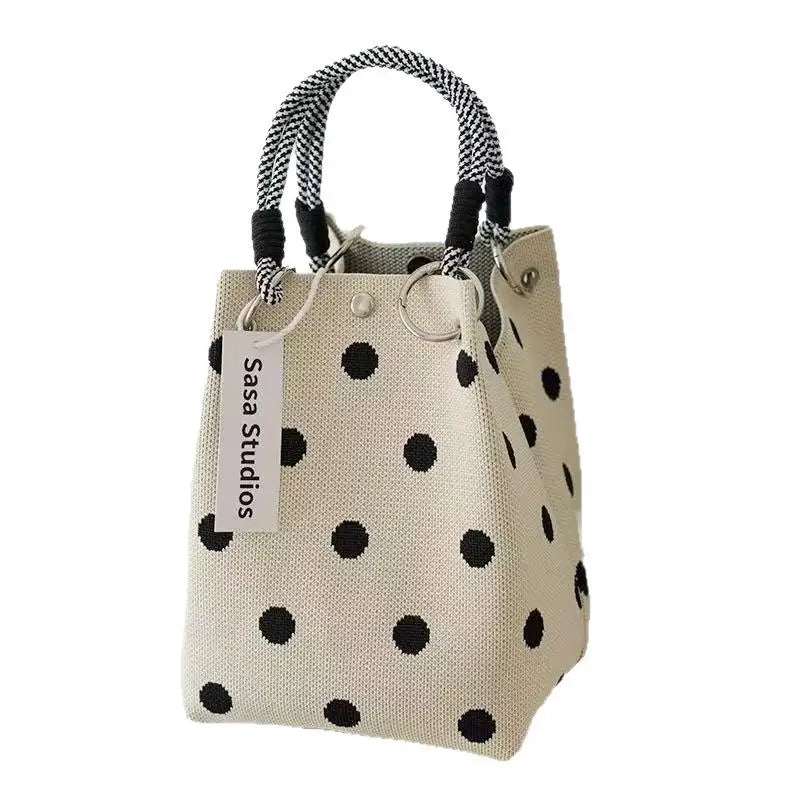 Cute Floral Knit Mini Handbag | Aesthetic Woven Top-Handle Tote Bag