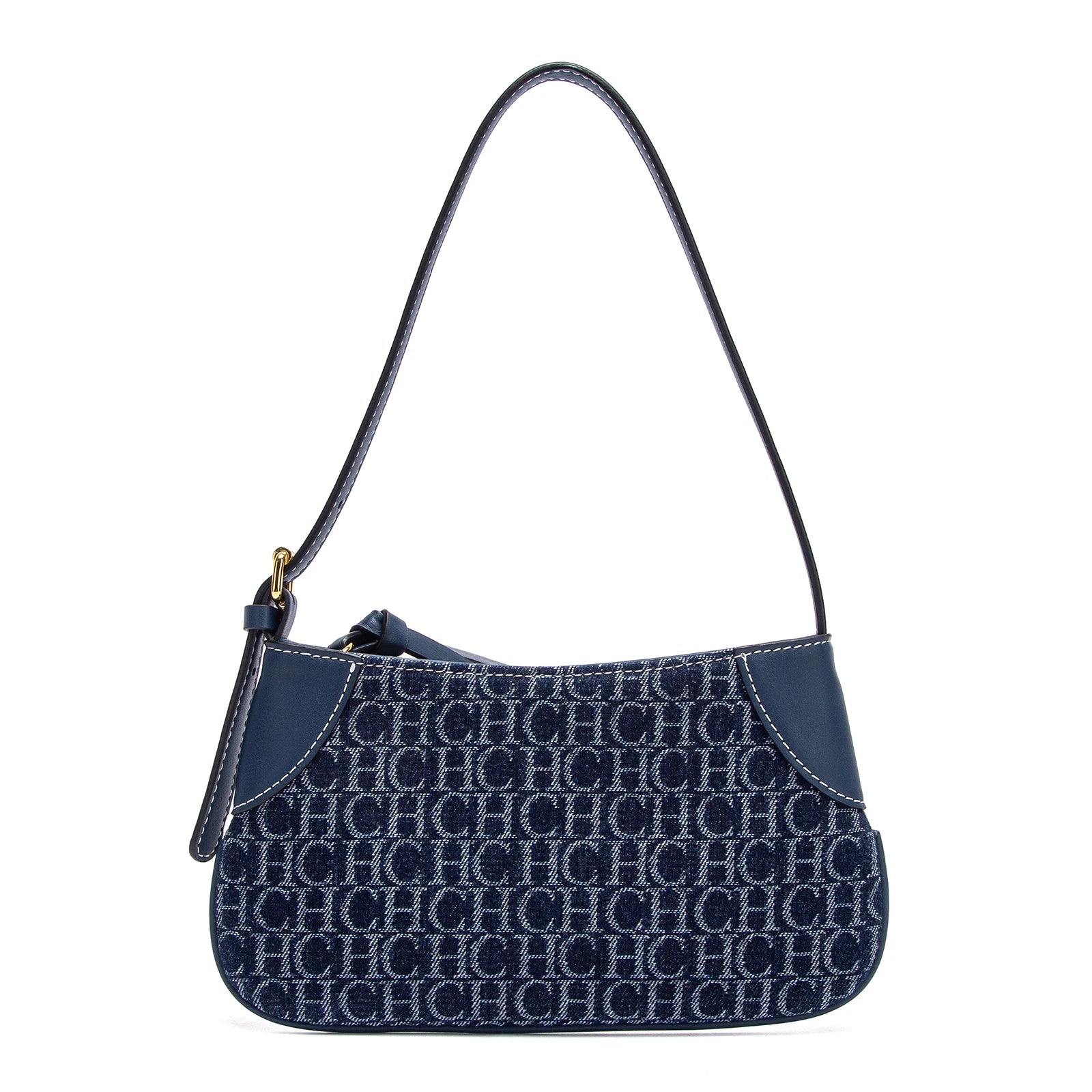 Premium Monogram Denim Shoulder Bag – Vintage Leather Trim Underarm Purse