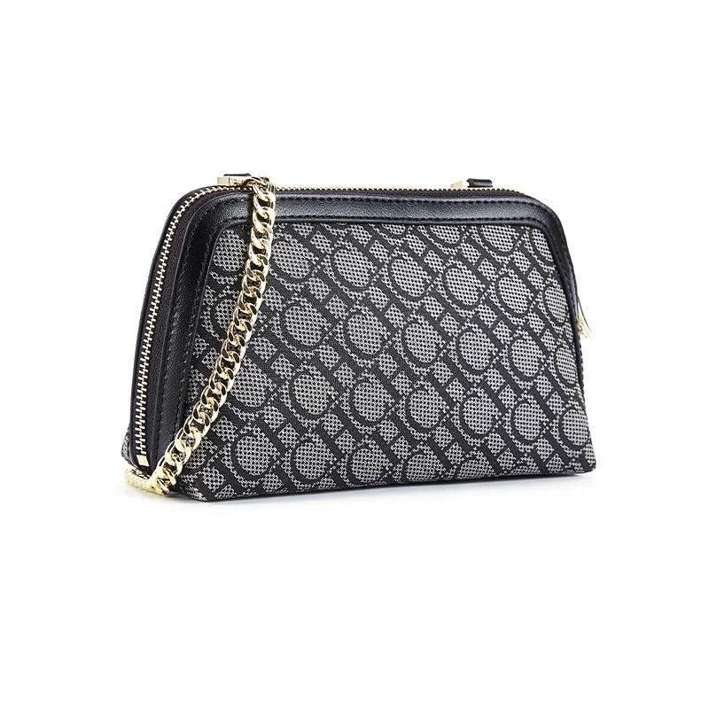 Premium Monogram Crossbody Bag for Women – Trendy Print Shoulder Bag with Gold Chain Accent