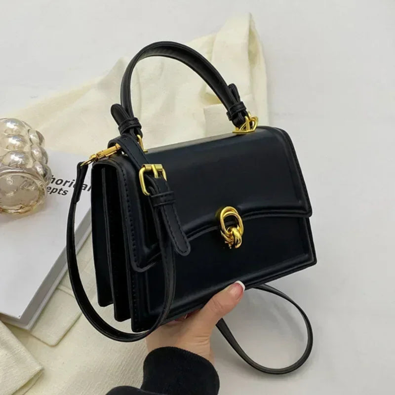 Classic Leather Flap Crossbody Bag with Top Handle