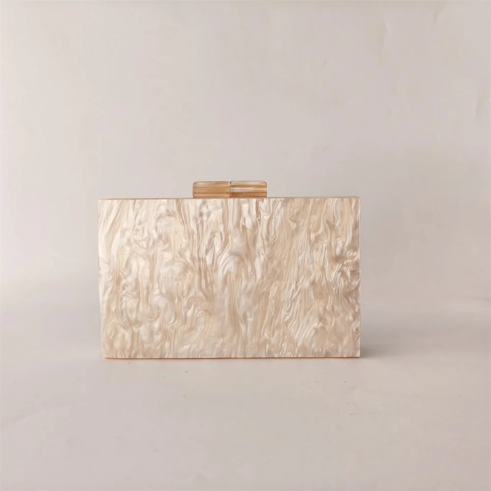 Elegant Marble Pattern Acrylic Box Clutch | Party Wear Handbag with Statement Beads Chain
