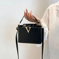 Chic Structured "V" Logo Top-Handle & Crossbody Bag in Classic Black