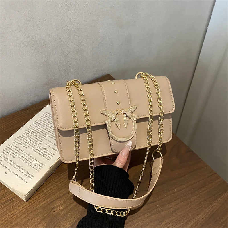 Elegant Bird Lock Chain Strap Shoulder Bag & Crossbody Bag
