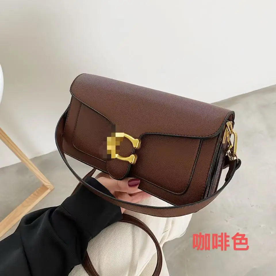 Chic Brown Flap Shoulder Bag with Metallic Logo