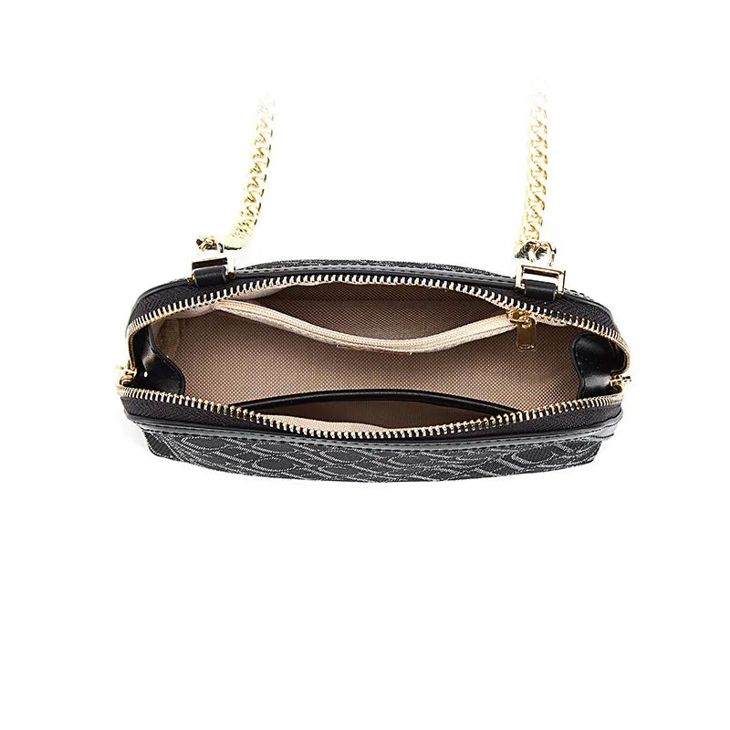 Premium Monogram Crossbody Bag for Women – Trendy Print Shoulder Bag with Gold Chain Accent