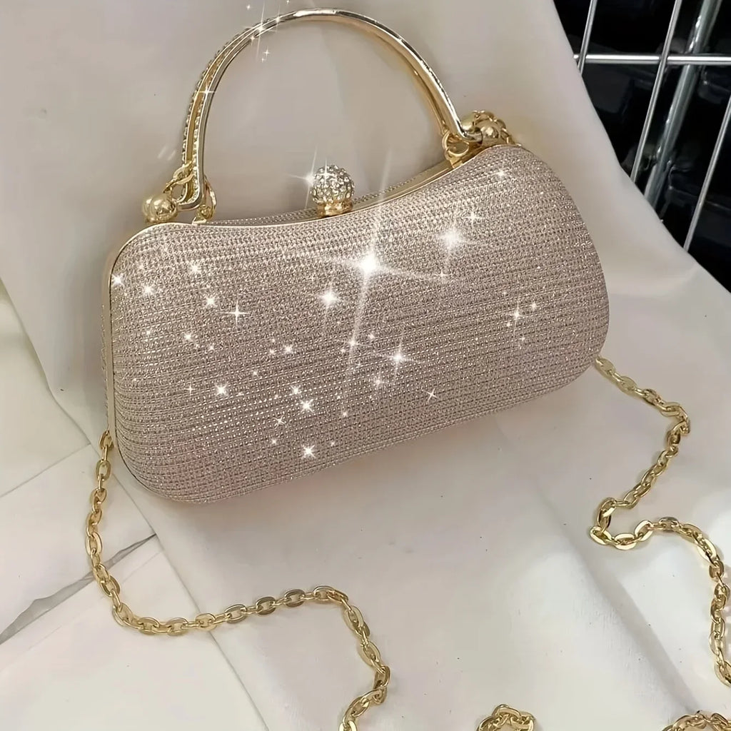 Elegant Champagne Gold Glitter Party Handbag with Chain Strap