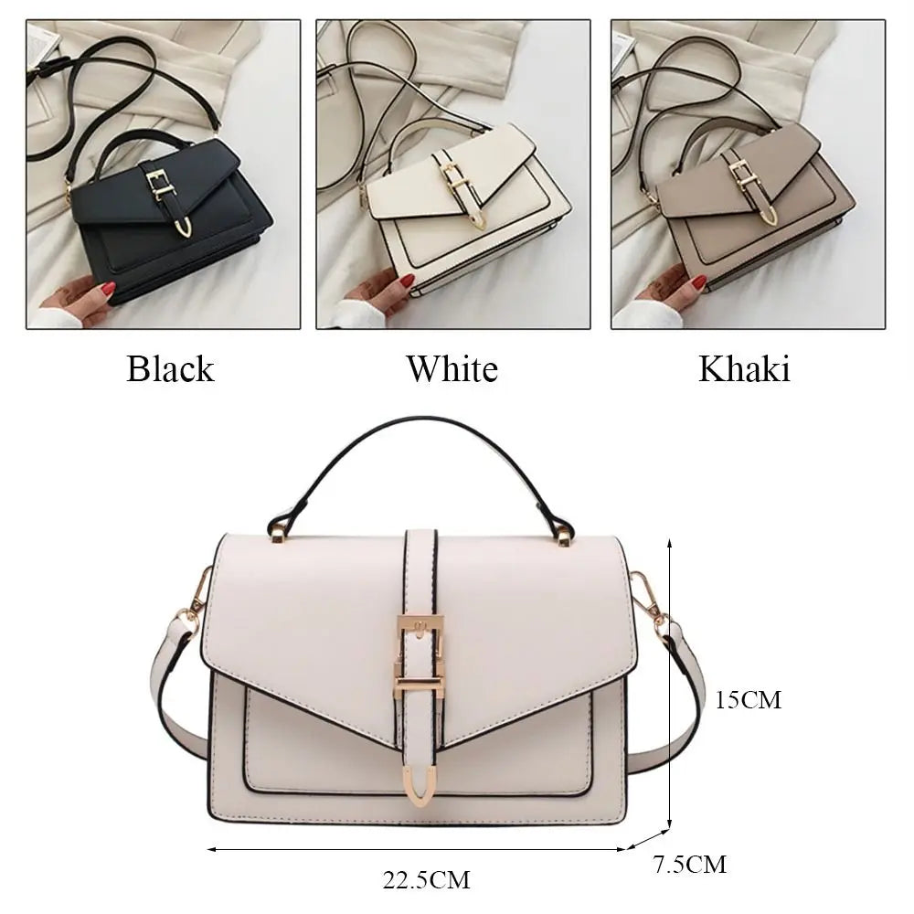 Elegant Buckle-Detail Top Handle Satchel & Crossbody Bag