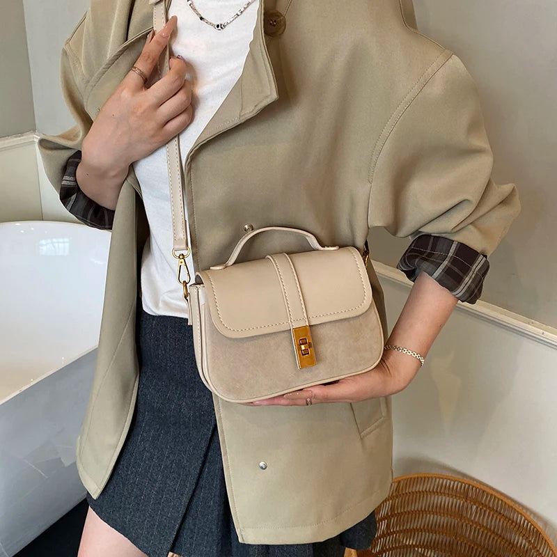 Aura Vintage Metallic Lock Crossbody Bag | Chic Suede & Leather Shoulder Bag