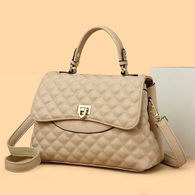 Elegant Quilted Diamond Pattern Top-Handle Bag with Gold Twist Lock Closure