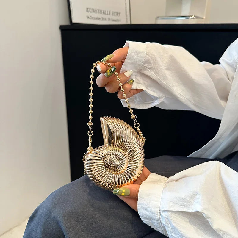 Statement Nautilus Shell Hard-Case Evening Bag