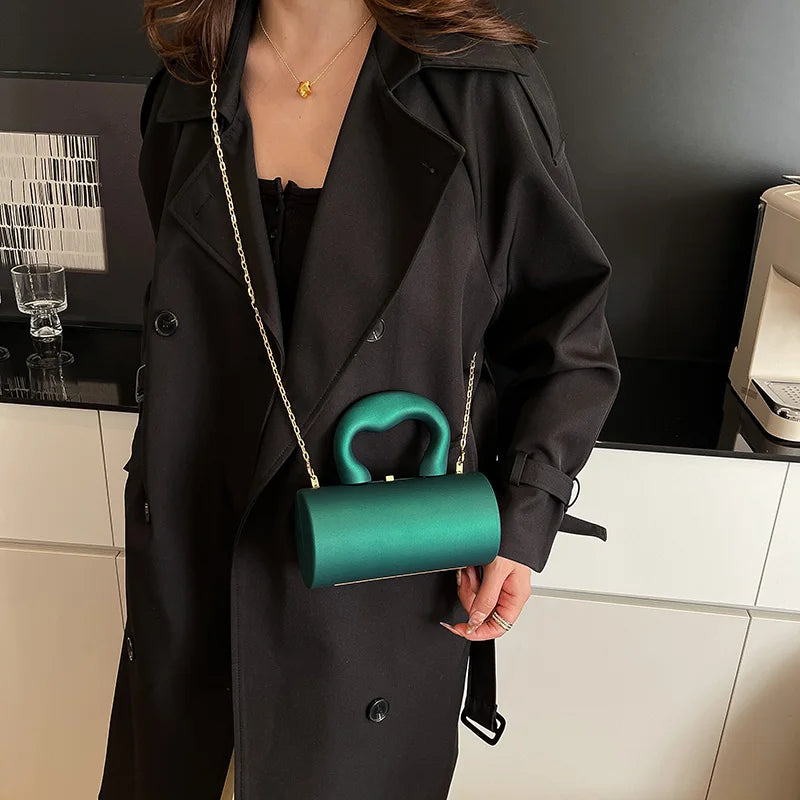 Metallic Emerald Green Cylindrical Clutch & Crossbody Evening Bag